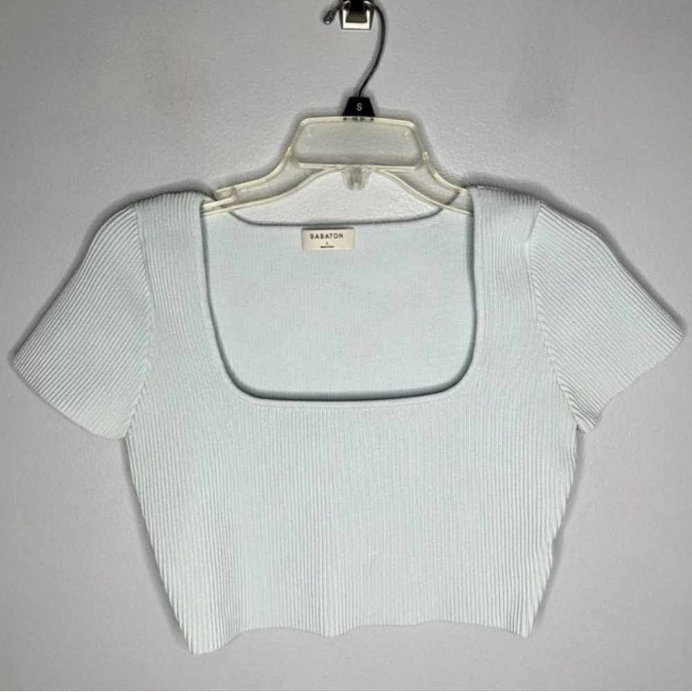 Aritzia Babaton Sculpt Knit Squareneck Top Womens Size Large Light Blue - Picture 3 of 7